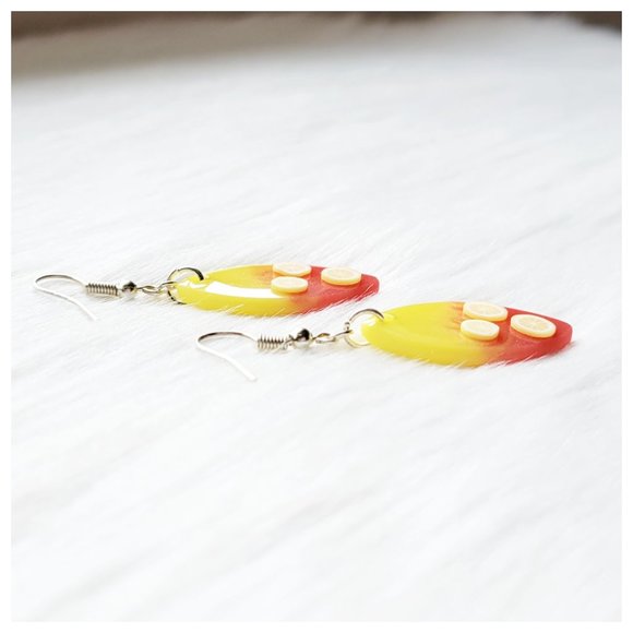 Strawberry Lemonade Earrings Yellow and Pinkish Red Lemon Dangle Earrings - Picture 6 of 10